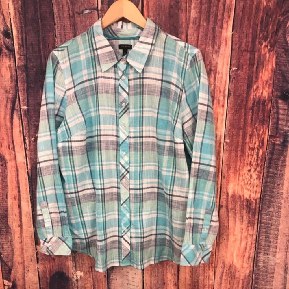 TALBOTS PLAID BUTTON FRONT SHIRT L